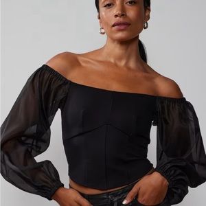 Off Shoulder Organza Sleeve Corset Top, Large